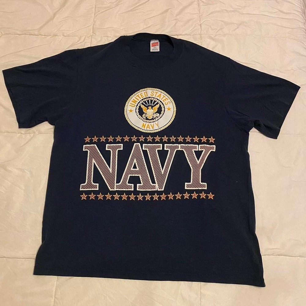 90s single stitch Navy tee, clean graphic XL‎